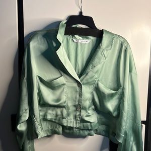 Zara satin green crop long sleeve